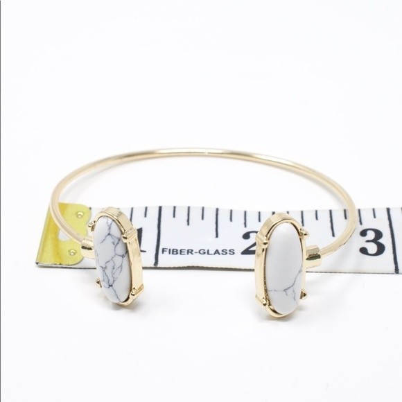 Copper Open Cuff Bangle Oval Faux Marble Stone - Picture 2 of 3